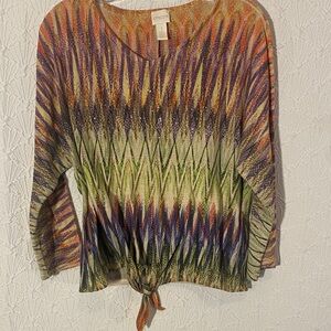 Chico's Multicolor Chevron Pattern Patterned Blouse with tie waist detail.